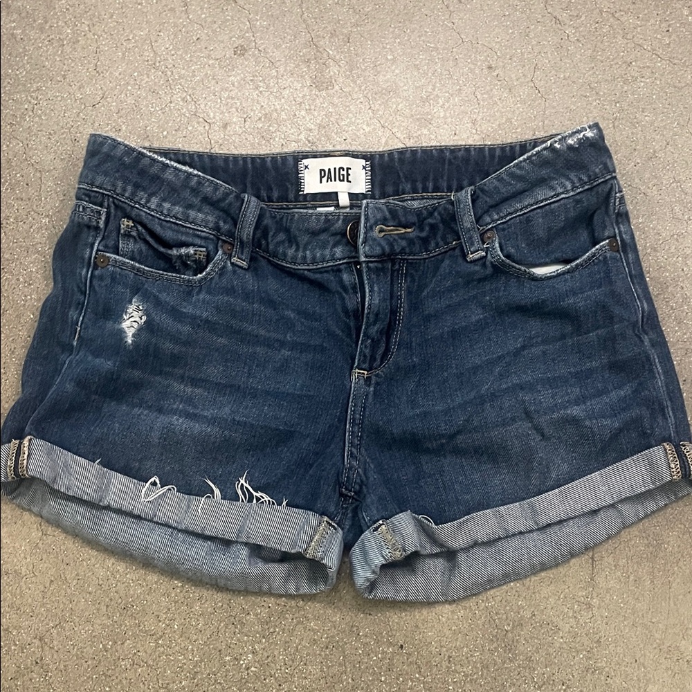 PAIGE Indigo Rolled Cuff Denim Shorts